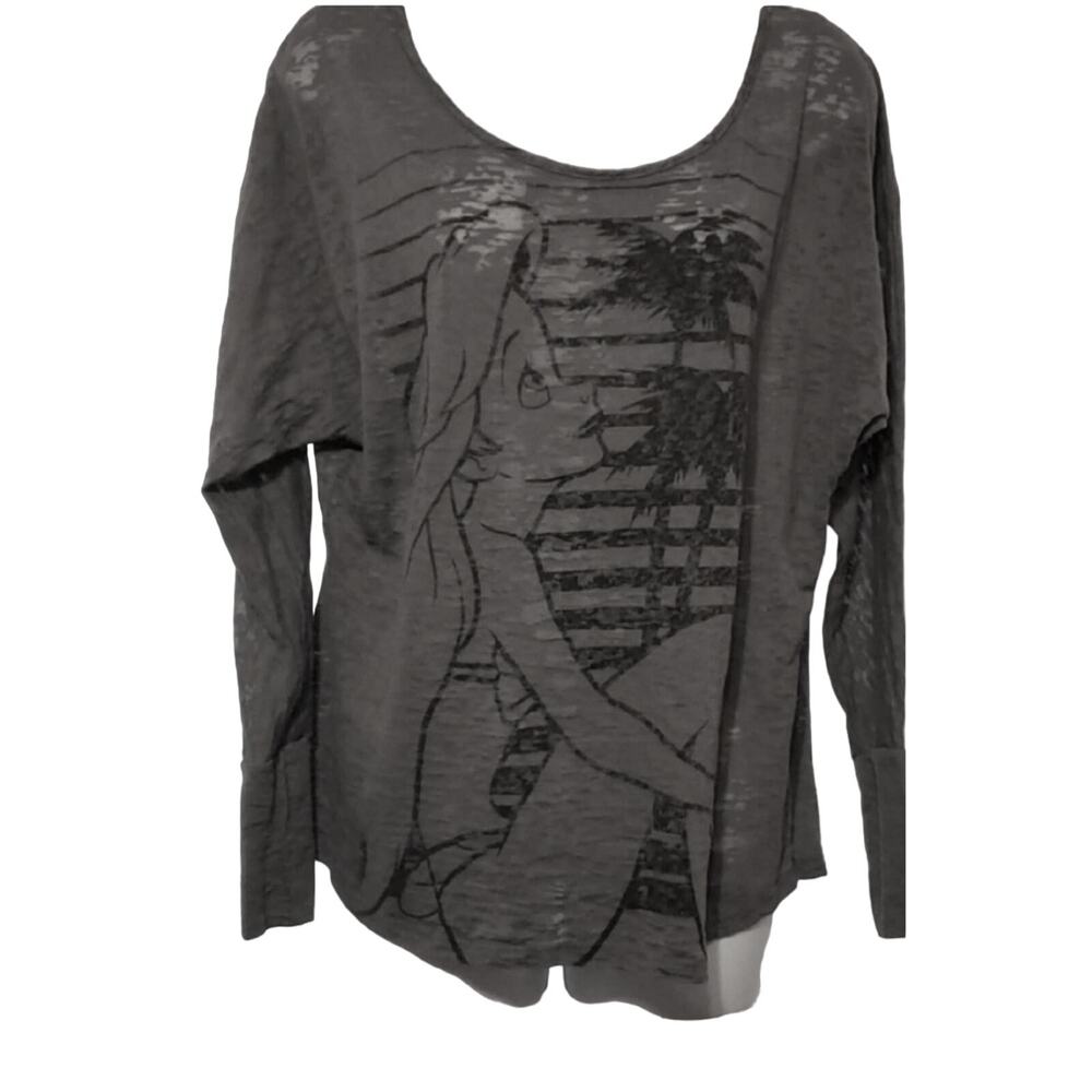 Disney Burn Out Grey Long Sleeve Little Mermaid Tee Shirt L